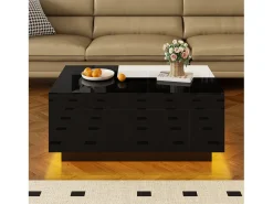 Mesa De Centro*Merax Mesa de centro brilhante - 80 x 50 x 35,5 cm - tampo extensível + 1 gaveta + LEDs - MDF - Preto