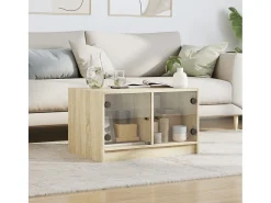 Mesa De Centro| Mesa de centro c/ portas de vidro 68x50x42 cm carvalho sonoma PT263827 Castanho
