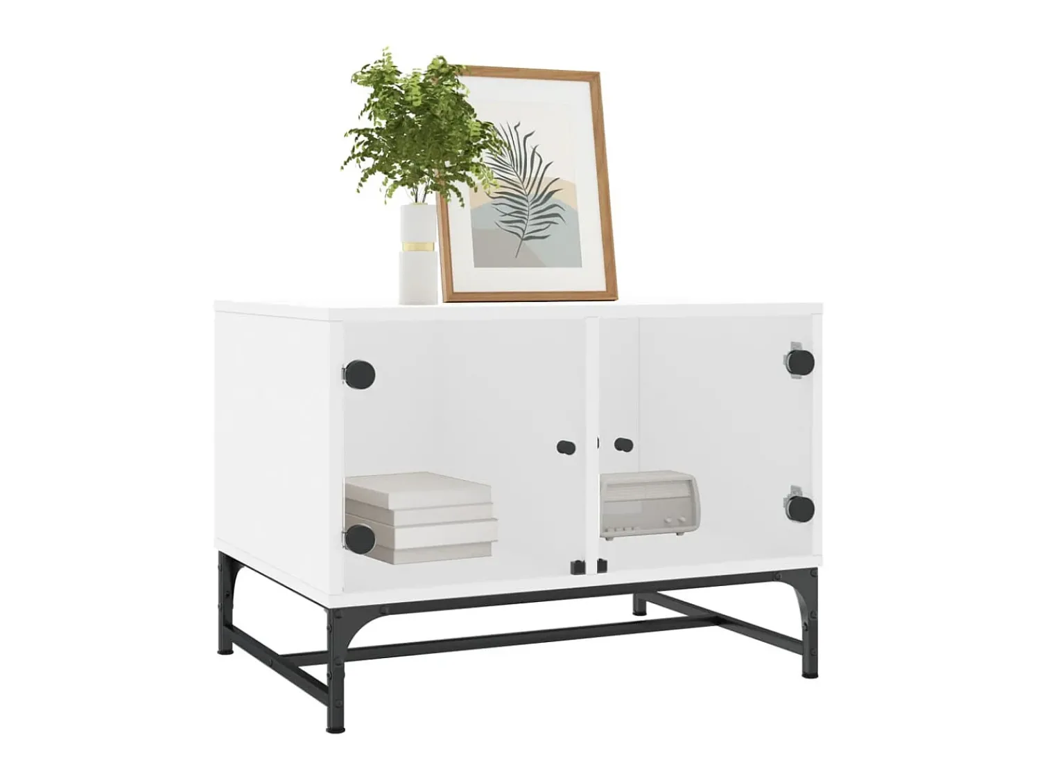Mesa De Centro| Mesa de centro c/ portas de vidro 68,5x50x50 cm PT357617 Branco