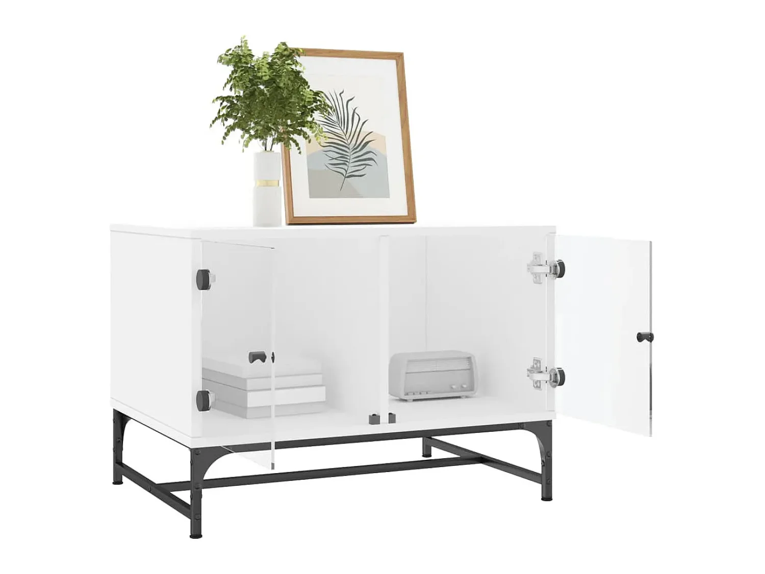 Mesa De Centro| Mesa de centro c/ portas de vidro 68,5x50x50 cm PT357617 Branco