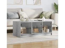 Mesa de centro c/ portas de vidro 102x50x42 cm cinza sonoma PT636978^ Mesa De Centro