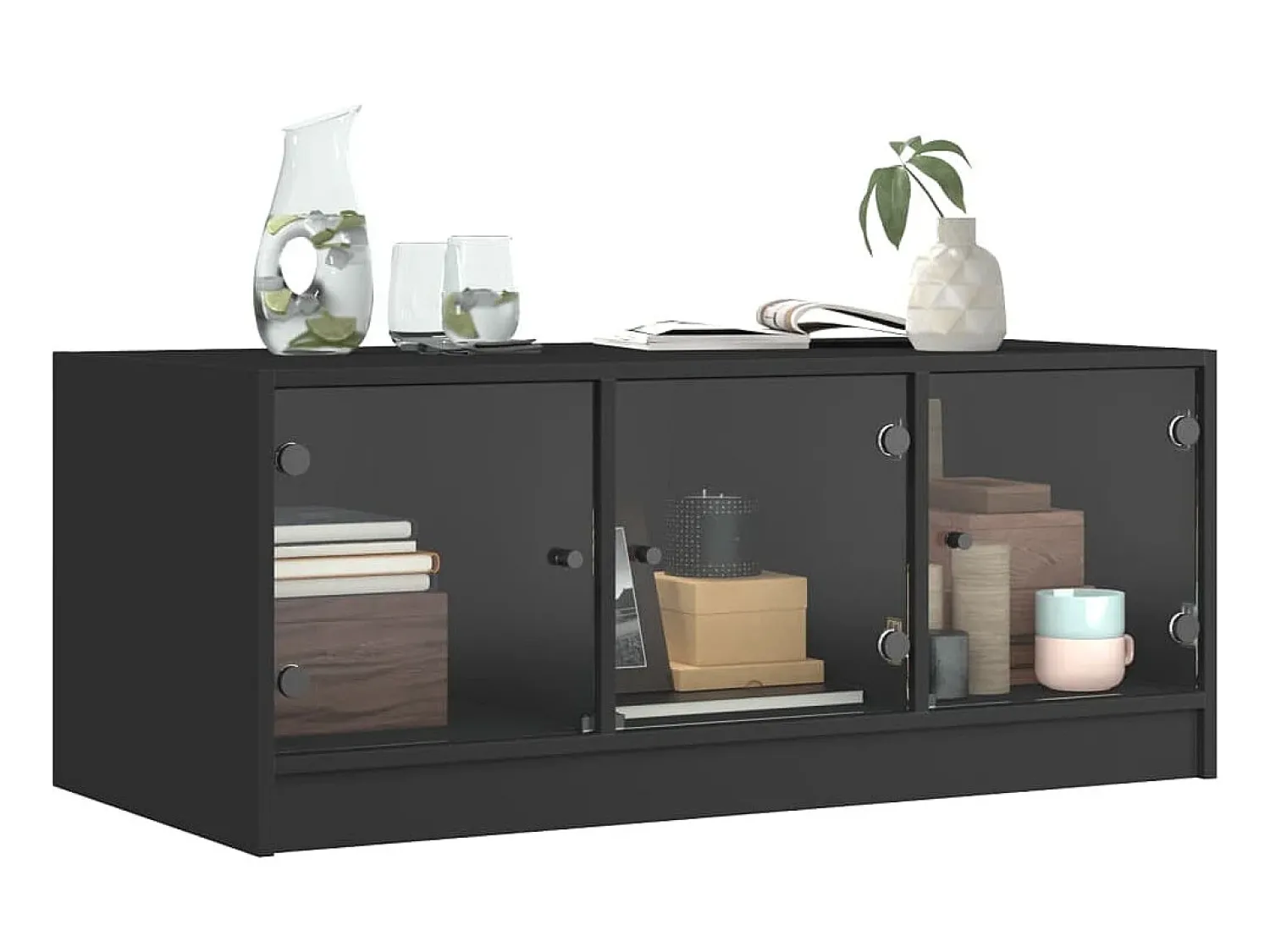 Mesa De Centro| Mesa de centro c/ portas de vidro 102x50x42 cm PT138006 Preto