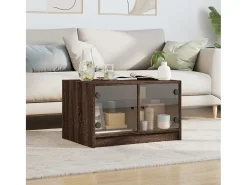 Mesa De Centro| Mesa de centro c/ portas de vidro 68x50x42 cm carvalho PT378550 Castanho