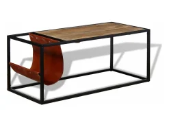 Mesa De Centro|vidaxl Mesa de centro c/ suporte de revistas pele genuína 110x50x45 cm Multicor