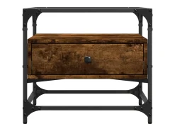 Mesa De Centro| Mesa de centro c/ topo de vidro 50x50x45 cm carvalho fumado aço PT325567 Castanho