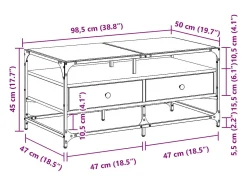 Online vidaxl Mesa de centro c/ topo de vidro 98,5x50x45 cm cinza sonoma aço Cinzento