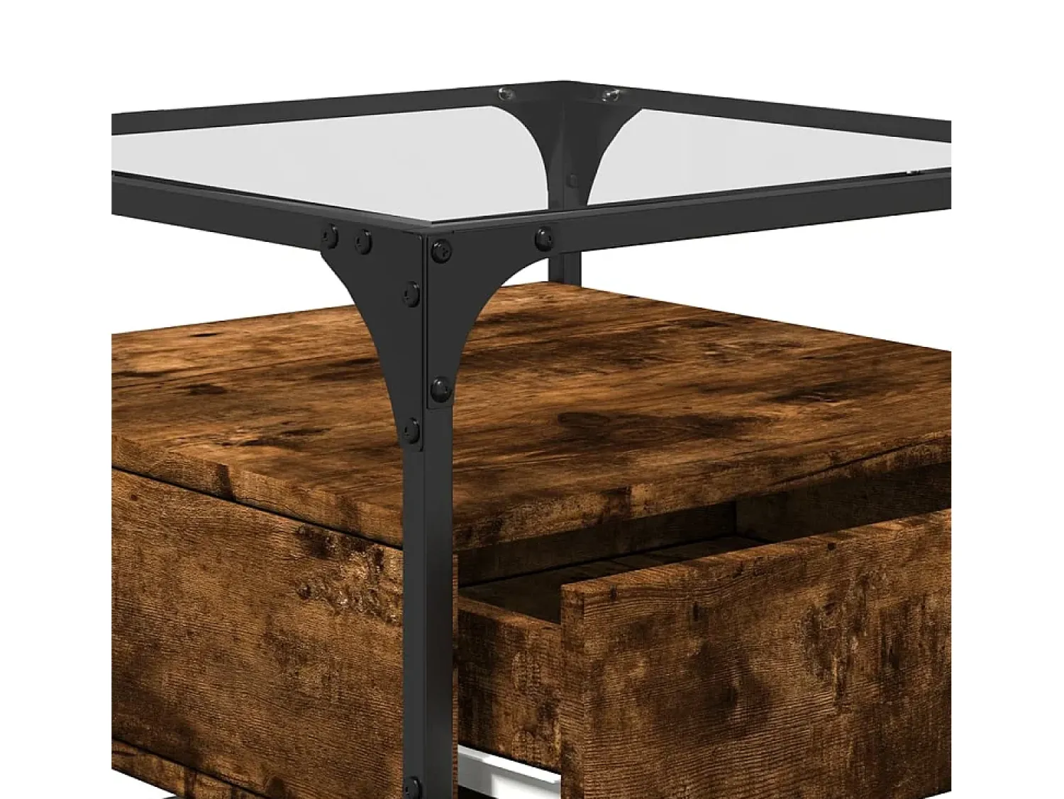 Outlet vidaxl Mesa de centro c/ topo de vidro 50x50x45 cm carvalho fumado aço Natural claro