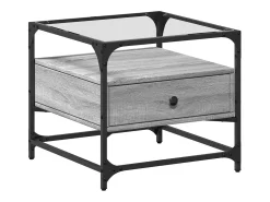 Mesa de centro c/ topo de vidro 50x50x45 cm cinza sonoma aço PT507040^ Mesa De Centro