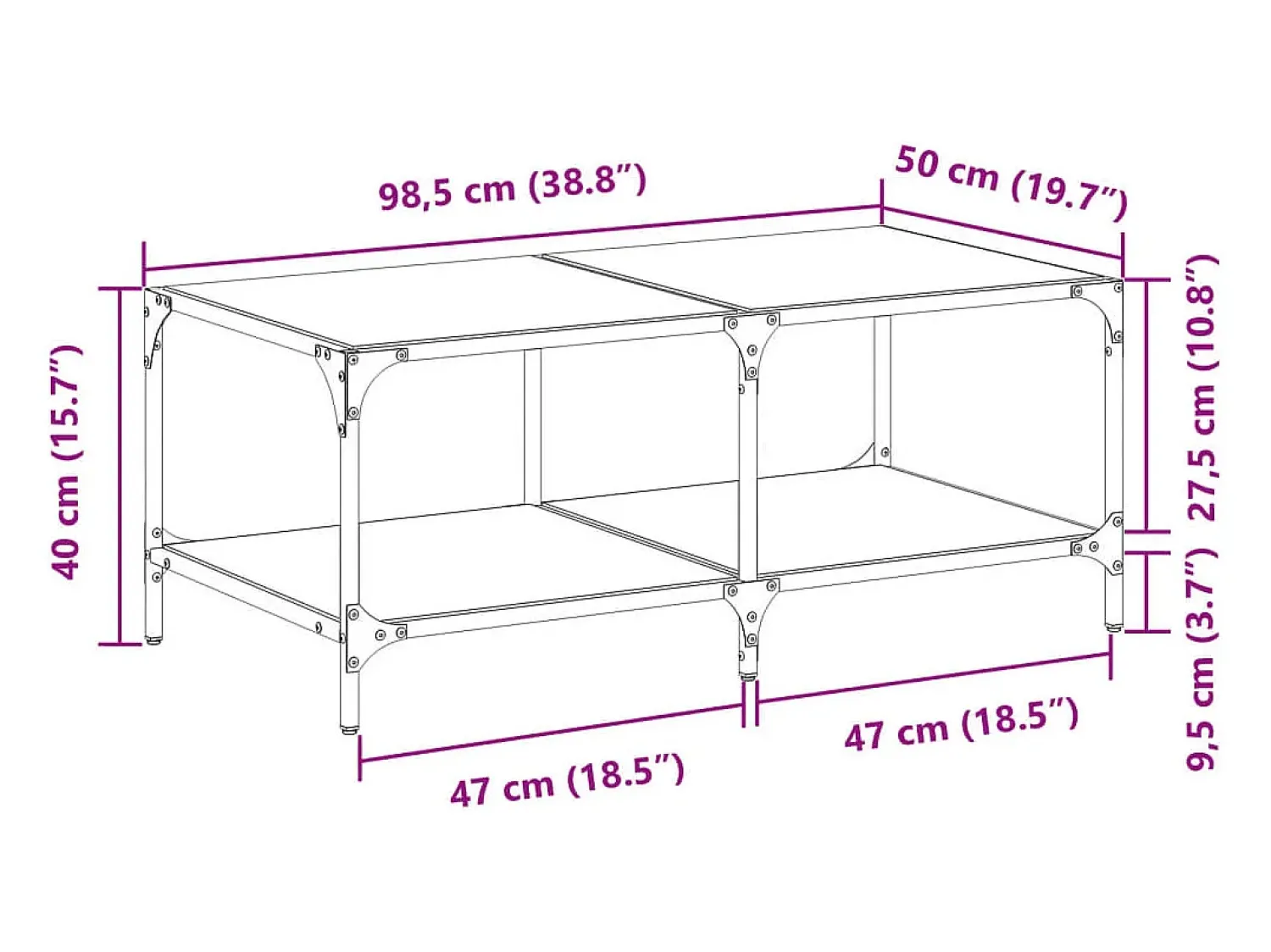Mesa De Centro|vidaxl Mesa de centro c/ topo em vidro 98,5x50x40 cm aço Transparente