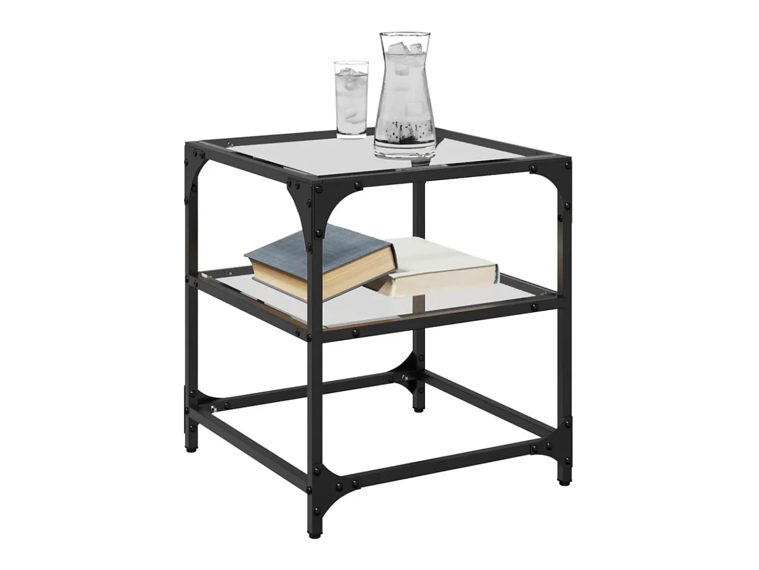 Mesa de centro c/ topo em vidro 40x40x45 cm aço PT561185^ Mesa De Centro