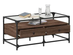 Mesa De Centro| Mesa de centro c/ topo vidro 98,5x50x45cm carvalho aço PT101796 Castanho