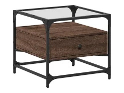 Mesa De Centro* Mesa de centro c/ topo vidro 50x50x45 cm carvalho aço PT436355 Castanho