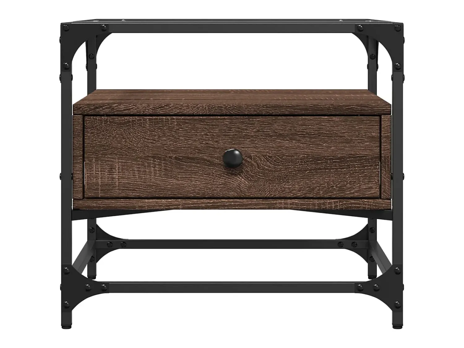 Mesa De Centro* Mesa de centro c/ topo vidro 50x50x45 cm carvalho aço PT436355 Castanho