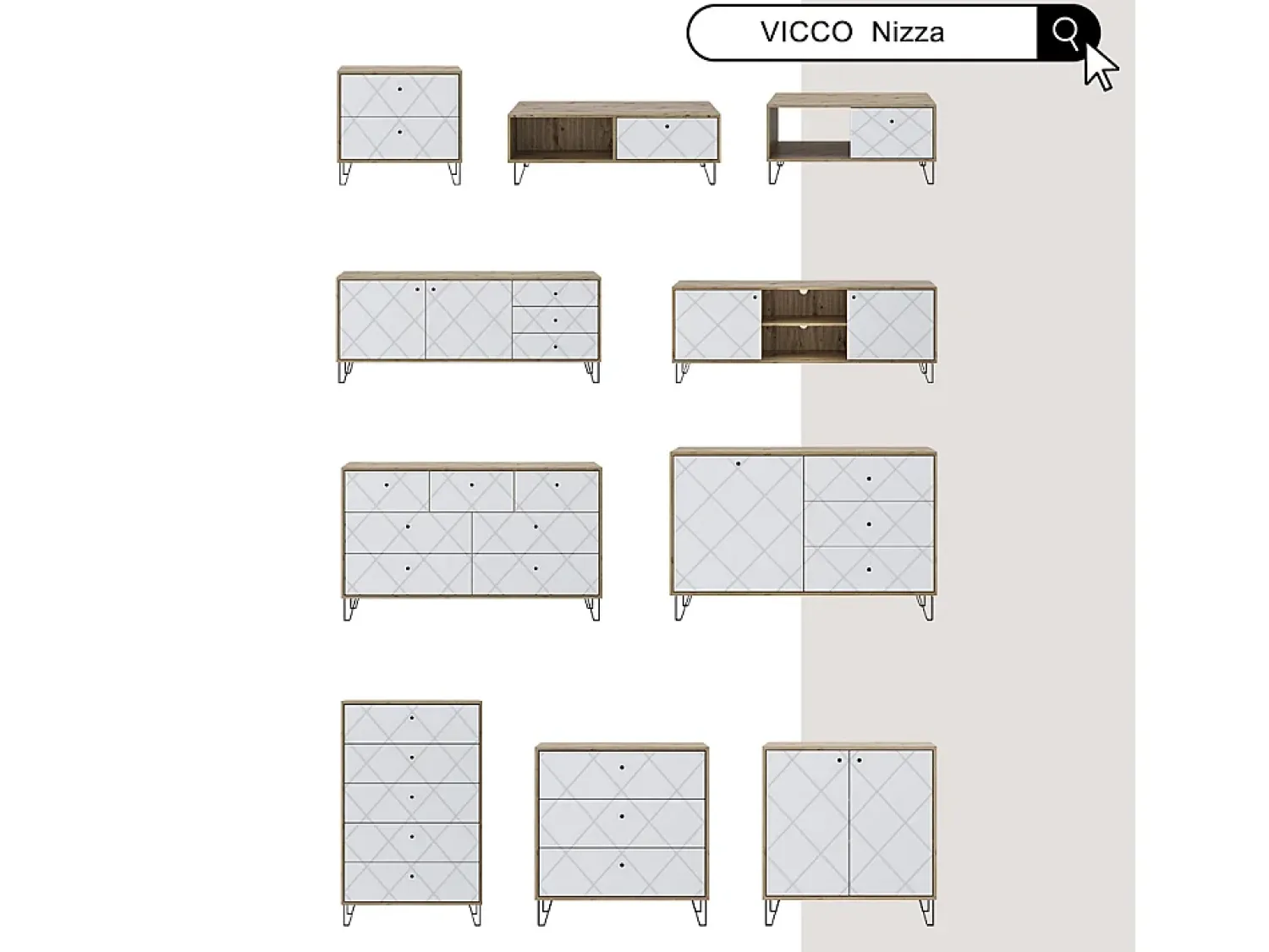 Outlet Vicco Mesa de centro carvalho artesanal 90.2x59.4x42.4 nizza Natural claro