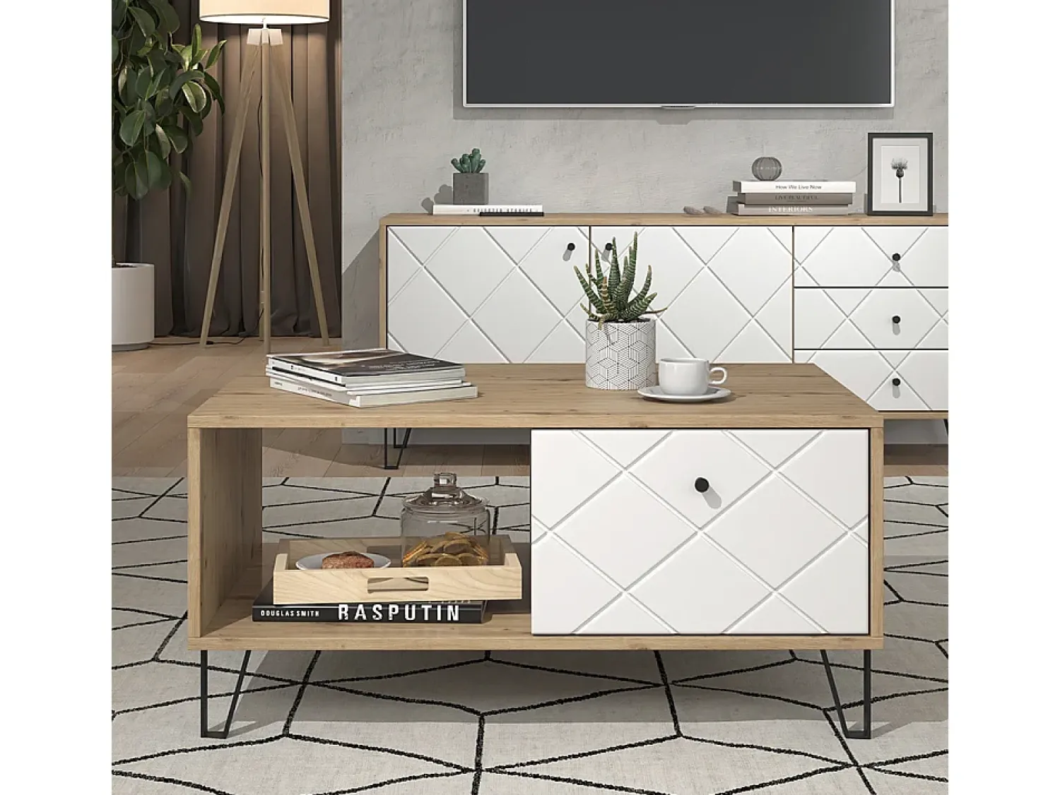 Outlet Vicco Mesa de centro carvalho artesanal 90.2x59.4x42.4 nizza Natural claro