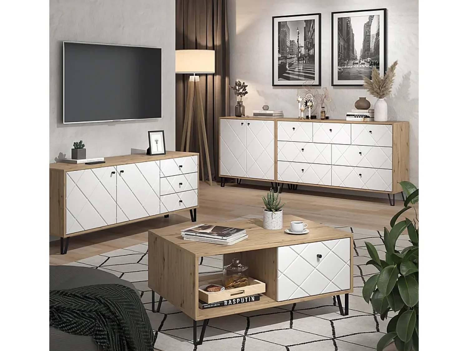 Outlet Vicco Mesa de centro carvalho artesanal 90.2x59.4x42.4 nizza Natural claro
