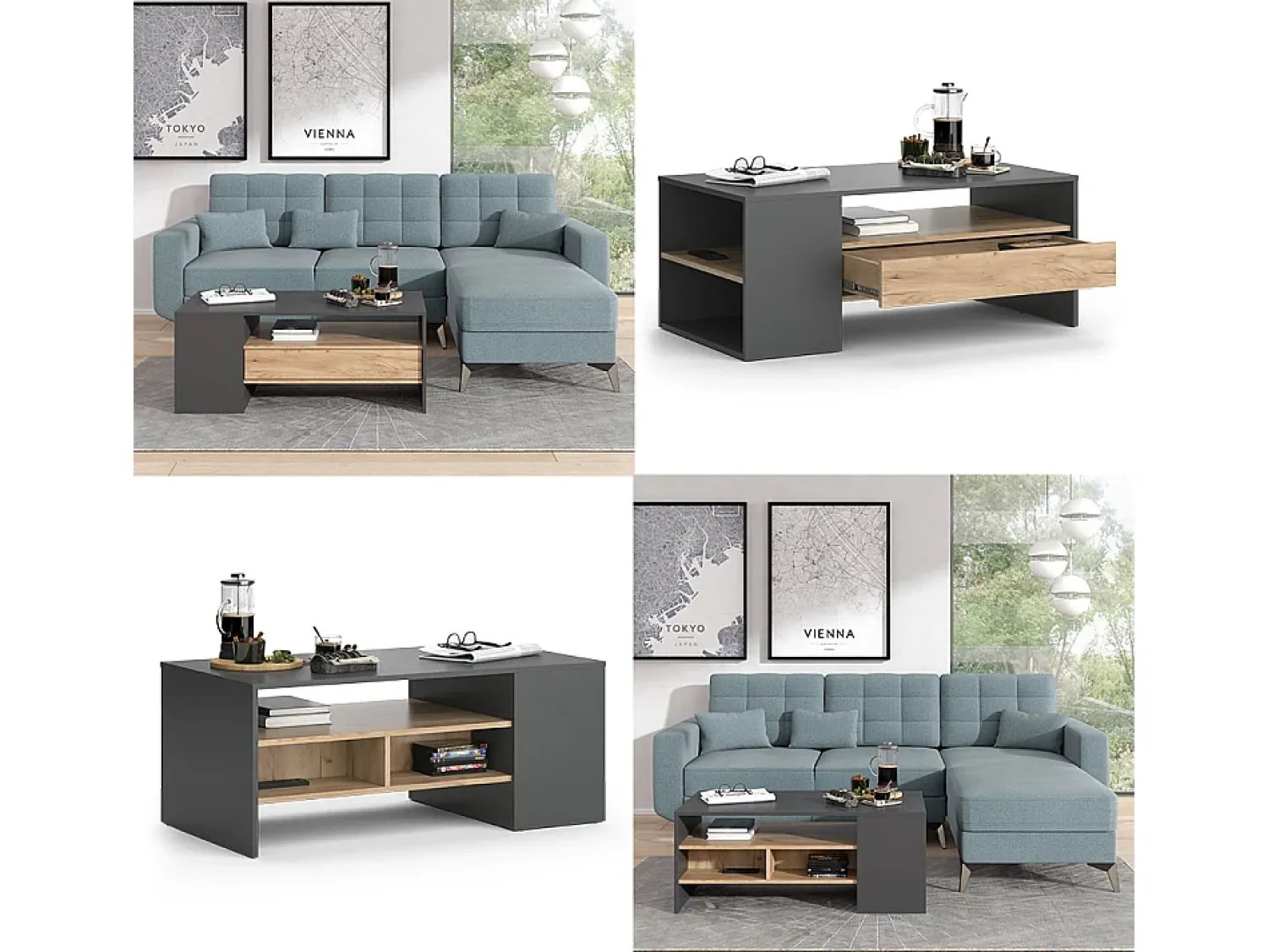 Mesa De Centro|Vicco Mesa de centro carvalho goldkraft 110x60x45.5 fabien Natural escuro
