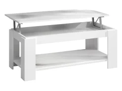 Mesa De Centro*Dmora Mesa de centro Chicago, Mesa de centro com prateleira elevatória, Mesa baixa da sala, 102x50h43/54 cm, mate Branco