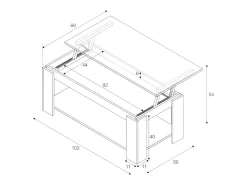 Mesa De Centro*Dmora Mesa de centro Chicago, Mesa de centro com prateleira elevatória, Mesa baixa da sala, 102x50h43/54 cm, mate Branco