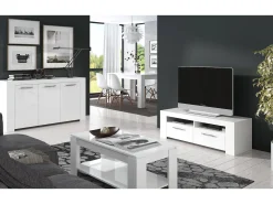 Mesa De Centro*Dmora Mesa de centro Chicago, Mesa de centro com prateleira elevatória, Mesa baixa da sala, 102x50h43/54 cm, mate Branco