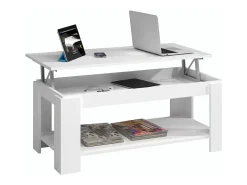 Mesa De Centro*Dmora Mesa de centro Chicago, Mesa de centro com prateleira elevatória, Mesa baixa da sala, 102x50h43/54 cm, mate Branco