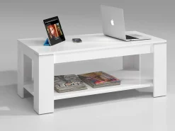 Mesa De Centro*Dmora Mesa de centro Chicago, Mesa de centro com prateleira elevatória, Mesa baixa da sala, 102x50h43/54 cm, mate Branco
