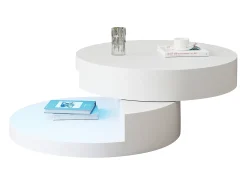 Mesa De Centro|ModernLuxe Mesa de centro cilíndrica rotativa 70×70×35,5 cm - Tampos giratórios 360° - com iluminação LED - Branco