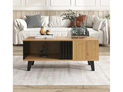 Mesa De Centro*ModernLuxe Mesa de centro com 3 compartimentos - Natural e Preto Preto / Natural claro