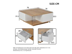 Clearance Mesa de Centro com 3 Gavetas - Acabamento em Madeira e 1 Compartimento de Arrumação Semiaberto - e Madeira Natural Branco