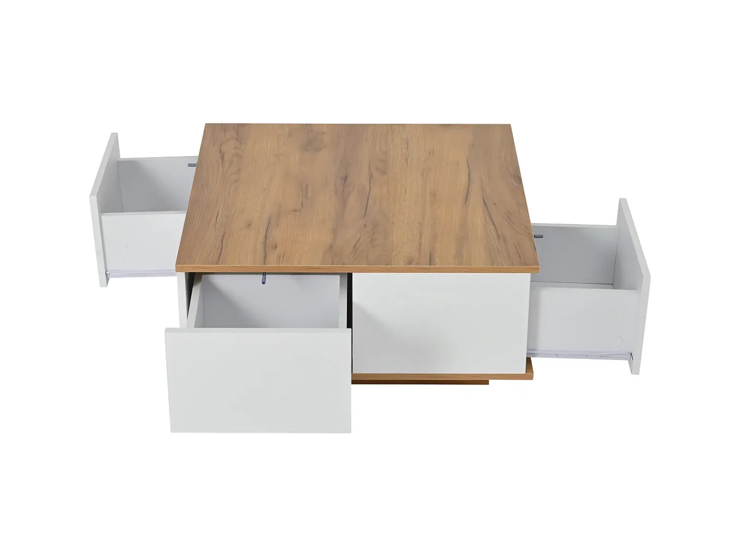 Clearance Mesa de Centro com 3 Gavetas - Acabamento em Madeira e 1 Compartimento de Arrumação Semiaberto - e Madeira Natural Branco