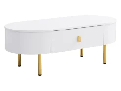 Mesa De Centro*Merax Mesa de centro com 2 gavetas - 108 x 50 x 40 cm - puxadores e pés dourados - cantos curvos - MDF - Branco