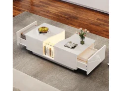 Mesa De Centro|Hauss Spole Mesa de centro com 2 gavetas e LED, em MDF e acrílico, lacado brilhante Branco
