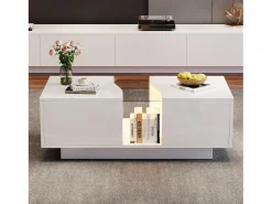 Mesa De Centro|Hauss Spole Mesa de centro com 2 gavetas e LED, em MDF e acrílico, lacado brilhante Branco