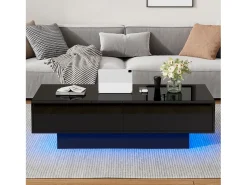 Mesa De Centro|Merax Mesa de centro com 2 gavetas - 115 x 55 x 34 cm - LEDs - Aglomerado - brilhante Preto