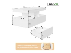 Mesa De Centro| Mesa de centro com 2 gavetas, mesa de centro moderna com iluminação LED, com espaço de armazenamento aberto, branca. Branco
