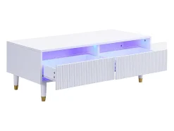 Mesa De Centro*Hauss Spole Mesa de centro com 2 gavetas onduladas e iluminação LED - Branca e dourada Branco