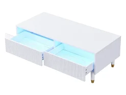 Mesa De Centro*Hauss Spole Mesa de centro com 2 gavetas onduladas e iluminação LED - Branca e dourada Branco