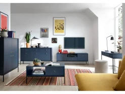 Mesa De Centro* Mesa de centro com 1 gaveta e pés de metal preto 104x68 cm Azul