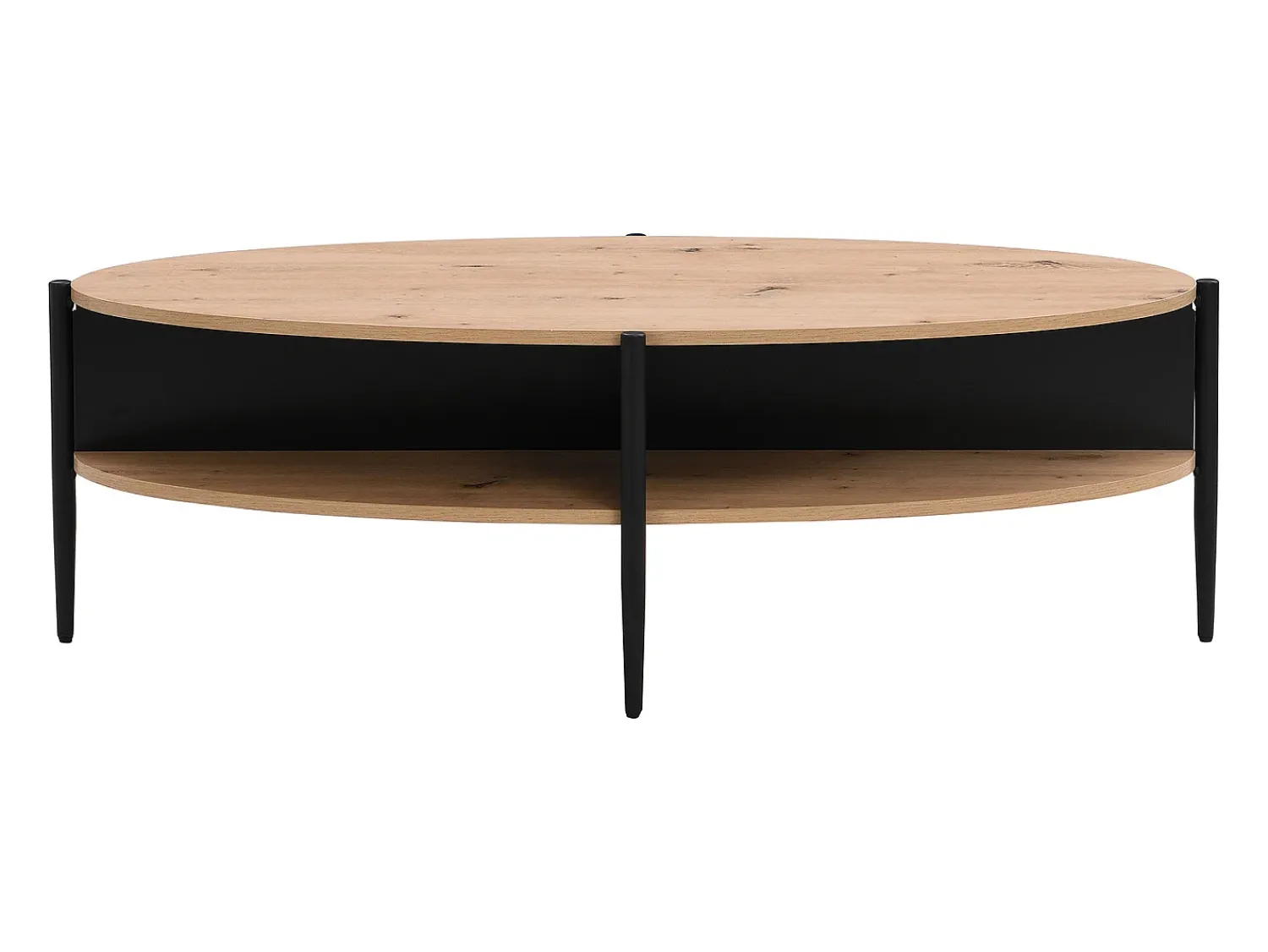 Vente-unique Mesa de centro com 4 nichos em MDF e metal - Natural claro e Preto - EVARO^ Mesa De Centro