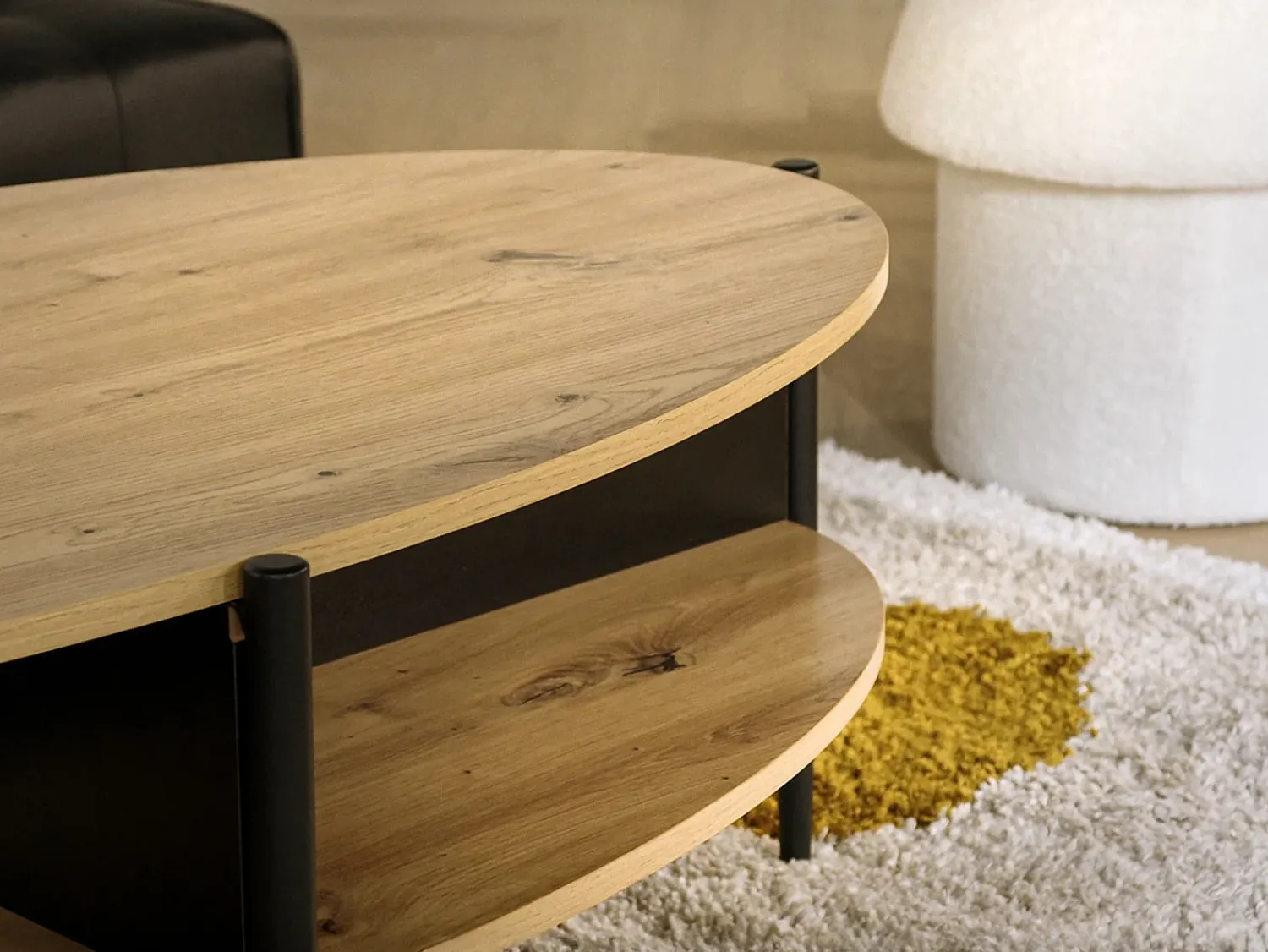 Vente-unique Mesa de centro com 4 nichos em MDF e metal - Natural claro e Preto - EVARO^ Mesa De Centro