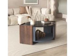 Merax Mesa de centro com 2 prateleiras, aglomerado, estilo moderno, preto e marrom, 96,5L x 63L x 40Acm^ Mesa De Centro
