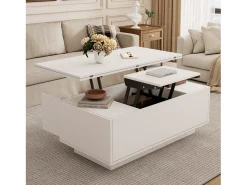 Mesa De Centro| Mesa de centro com 2 tampos eleváveis, mesa 3 em 1, 2 portas, para sala de estar, branca, 100 x 50 x 55 cm Branco