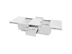 Online Mesa de centro com acabamento brilhante, 2 gavetas de arrumação, mesa de centro moderna e extensível, branca. Branco