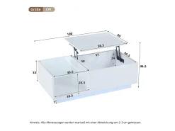 Mesa De Centro* Mesa de centro com altura ajustável, espaço de armazenamento oculto e prateleira, 50 x 100 x 33 cm, branca. Branco