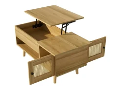Mesa De Centro| Mesa de centro com altura ajustável - Compartimento de armazenamento oculto - Com tampo dobrável - Madeira Natural claro