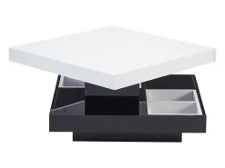 ModernLuxe Mesa de centro com arrumação 70x70x36 cm - tampo brilhante giratório 360° - Branco e Preto^ Mesa De Centro