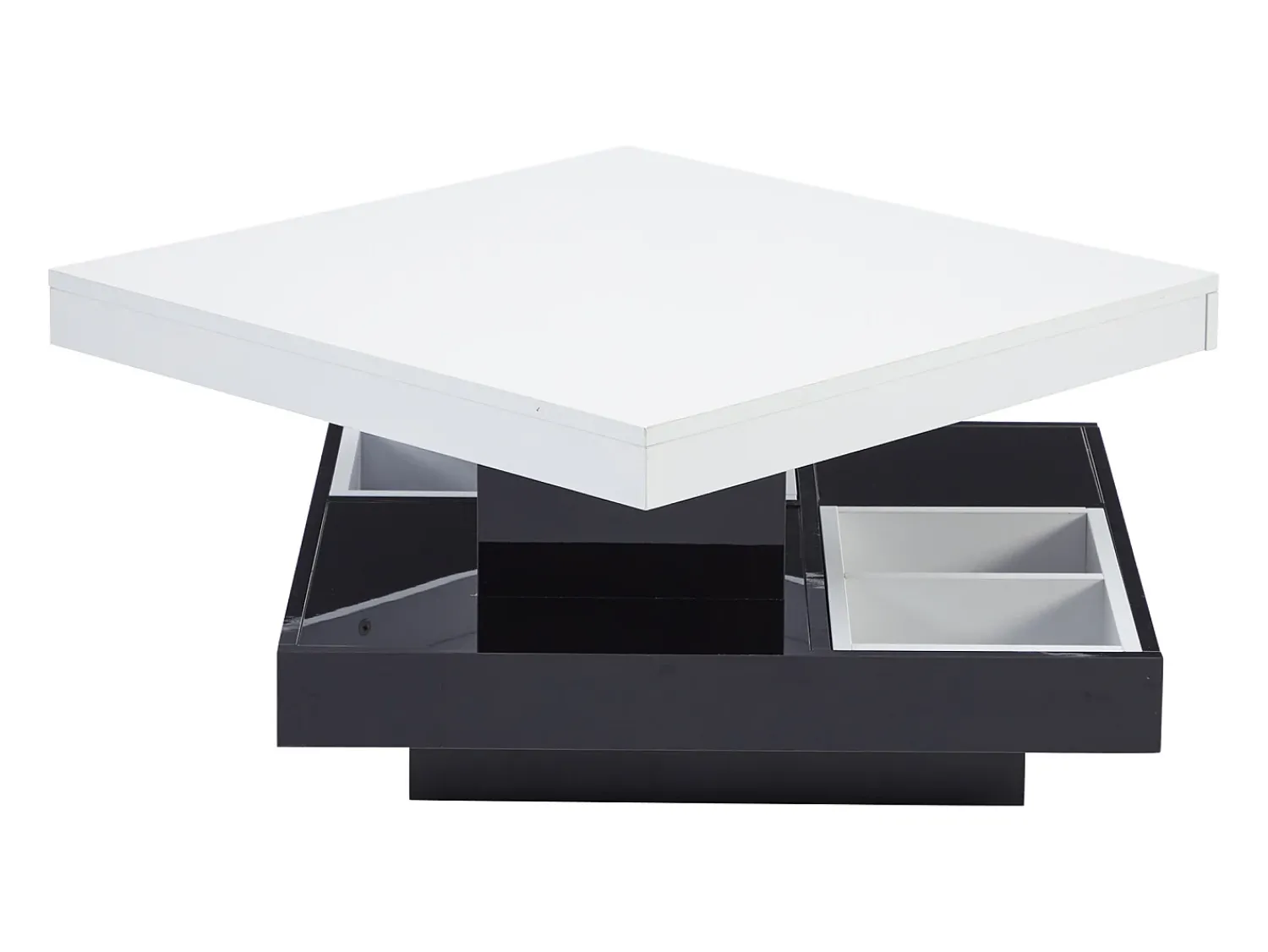 ModernLuxe Mesa de centro com arrumação 70x70x36 cm - tampo brilhante giratório 360° - Branco e Preto^ Mesa De Centro