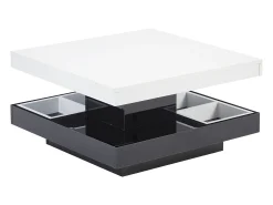 ModernLuxe Mesa de centro com arrumação 70x70x36 cm - tampo brilhante giratório 360° - Branco e Preto^ Mesa De Centro