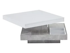 Mesa De Centro|ModernLuxe Mesa de centro com arrumação 70x70x36 cm - tampo brilhante giratório 360° - Branco e Cinza Cinzento / Branco