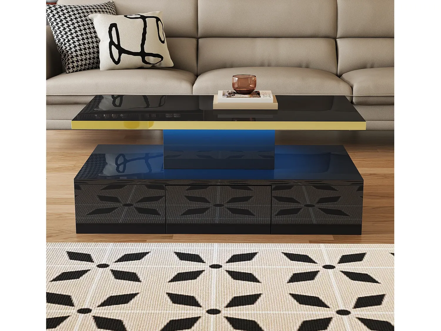 ModernLuxe Mesa de centro com arrumação com LED - aspeto brilhante -^ Mesa De Centro